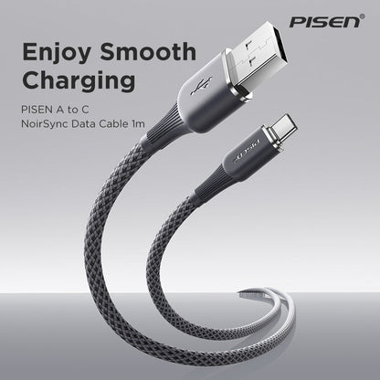PISEN NoirSync USB-A to USB-C Cable – 12W Charging & Sync Cable, Grey (TC-FC31-1000)