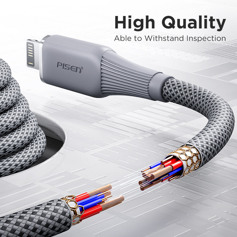 PISEN NoirSync USB-A to Lightning Cable – 12W Charging & Sync iPhone Cable, Grey (AL-FC13-1000)