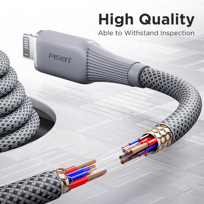 PISEN NoirSync USB-A to Lightning Cable – 12W Charging & Sync iPhone Cable, Grey (AL-FC13-1000)