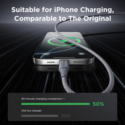PISEN NoirSync USB-A to Lightning Cable – 12W Charging & Sync iPhone Cable, Grey (AL-FC13-1000)
