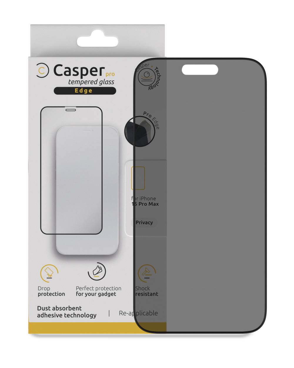 iPhone 15 Pro Max (Privacy + Edge, 9H) Casper Pro Tempered Glass Screen Protector