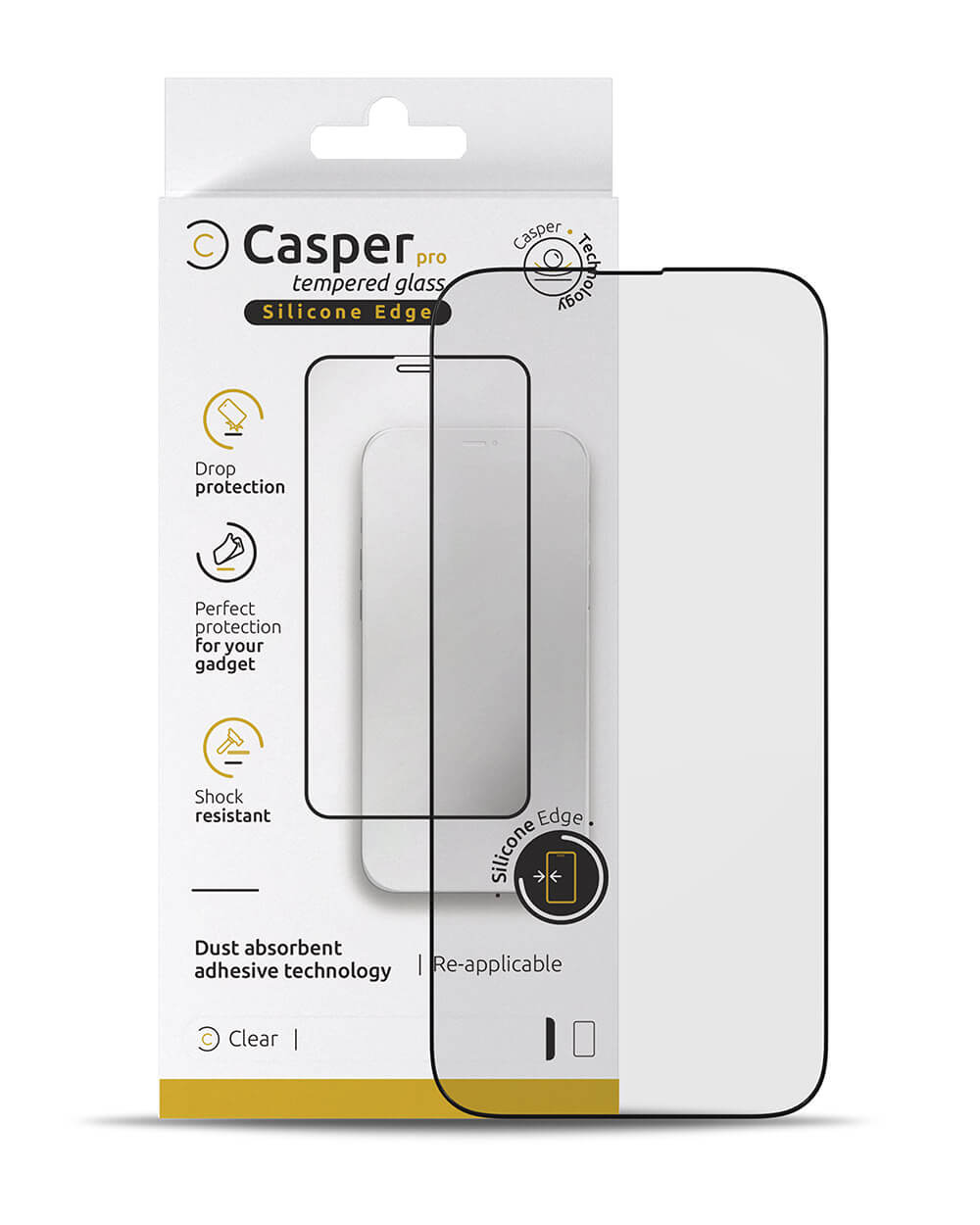 Casper Pro Silicone Tempered Glass Screen Protector – iPhone 15 Pro (Silicone Edge, HD Clear)