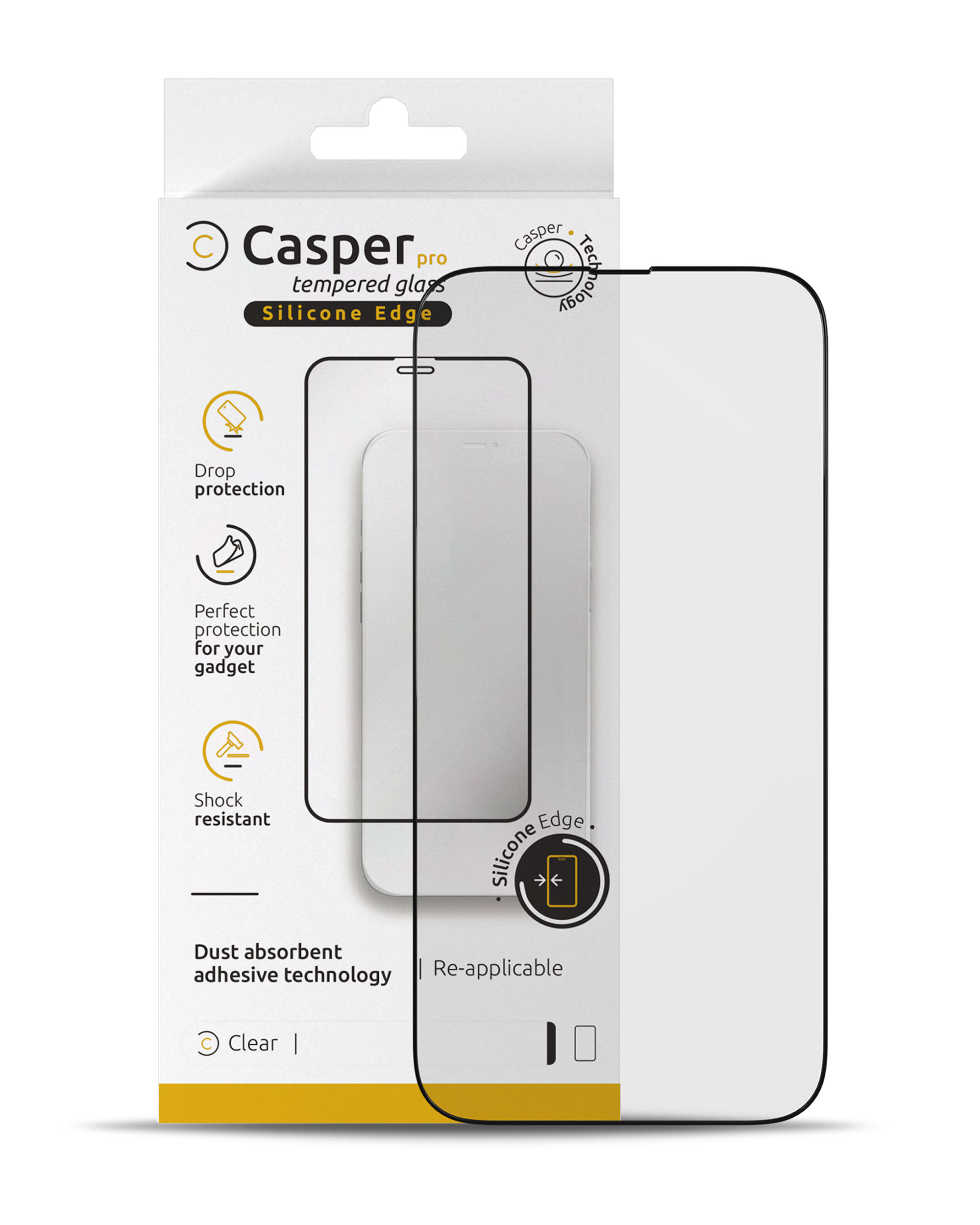 Casper Pro Silicone Tempered Glass Screen Protector – iPhone 15 Pro Max (Silicone Edge, HD Clear)