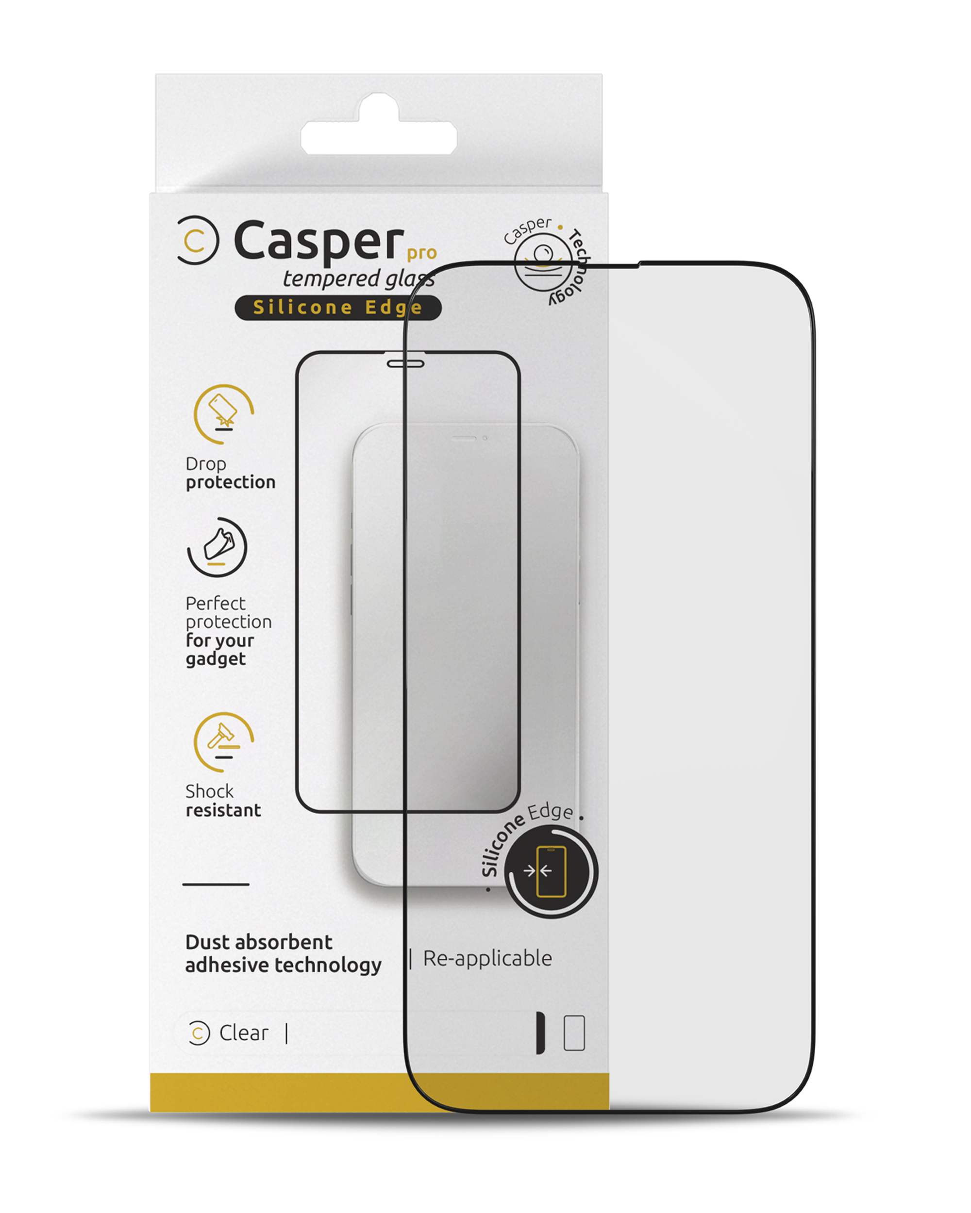 Casper Pro Silicone Tempered Glass Screen Protector – iPhone 14 Pro Max (Silicone Edge, HD Clear)
