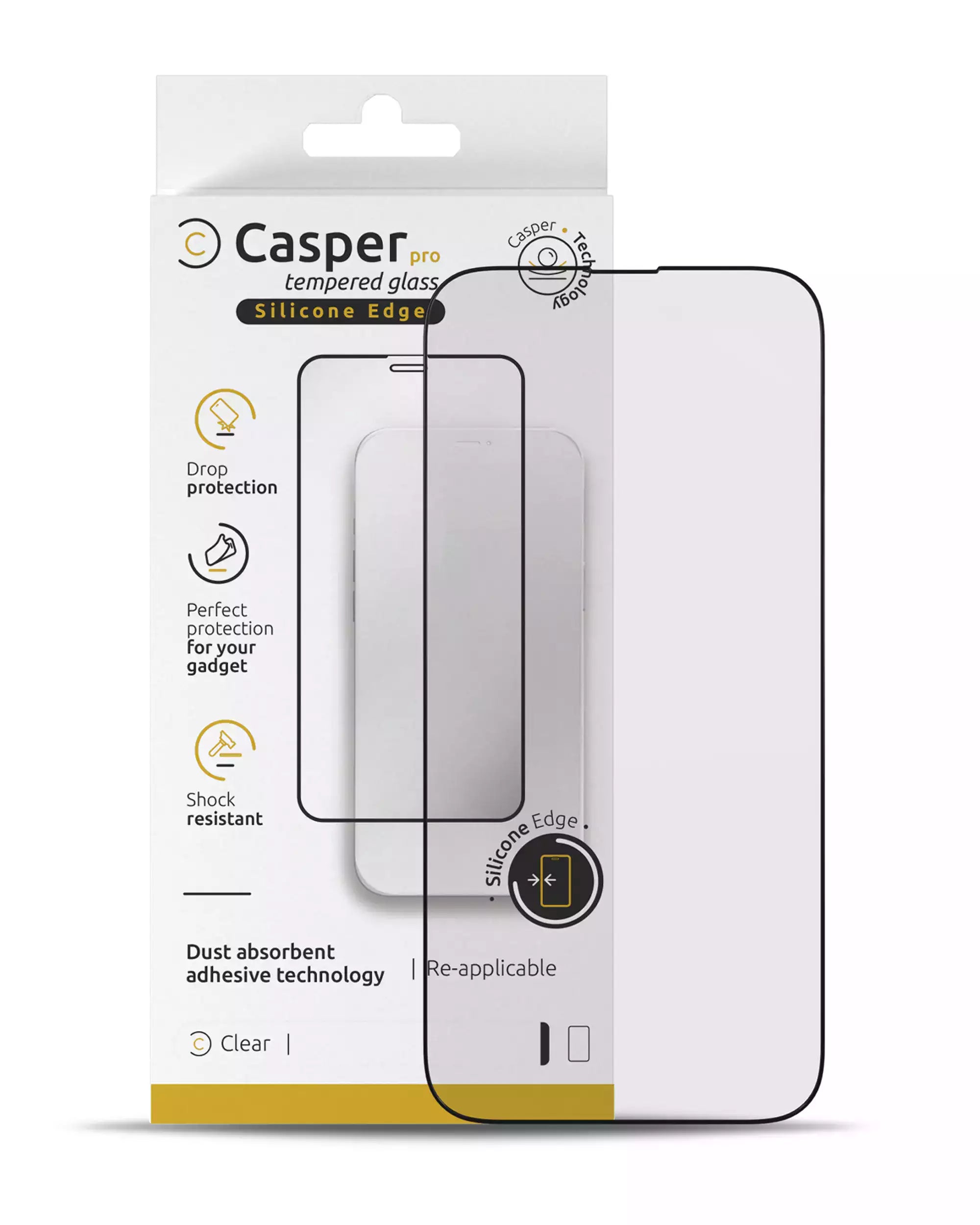 Casper Pro Silicone Tempered Glass Screen Protector – iPhone 16 Pro / 17 / 17 Pro / 18 Pro (Silicone Edge, HD Clear)