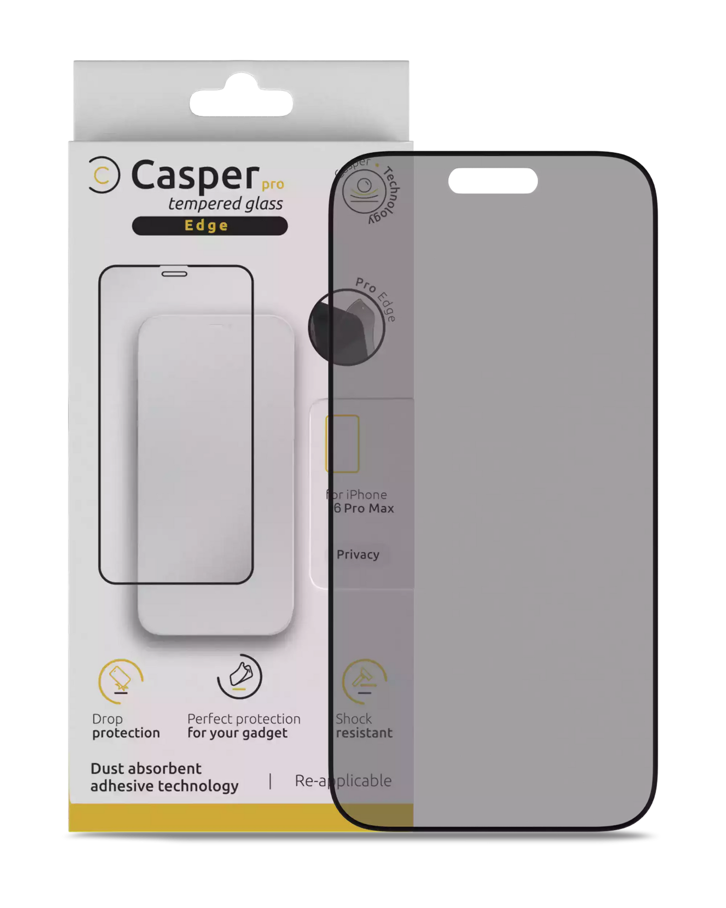 iPhone 16 Pro Max / 17 Pro Max (Privacy + Edge, 9H) Casper Pro Tempered Glass Screen Protector