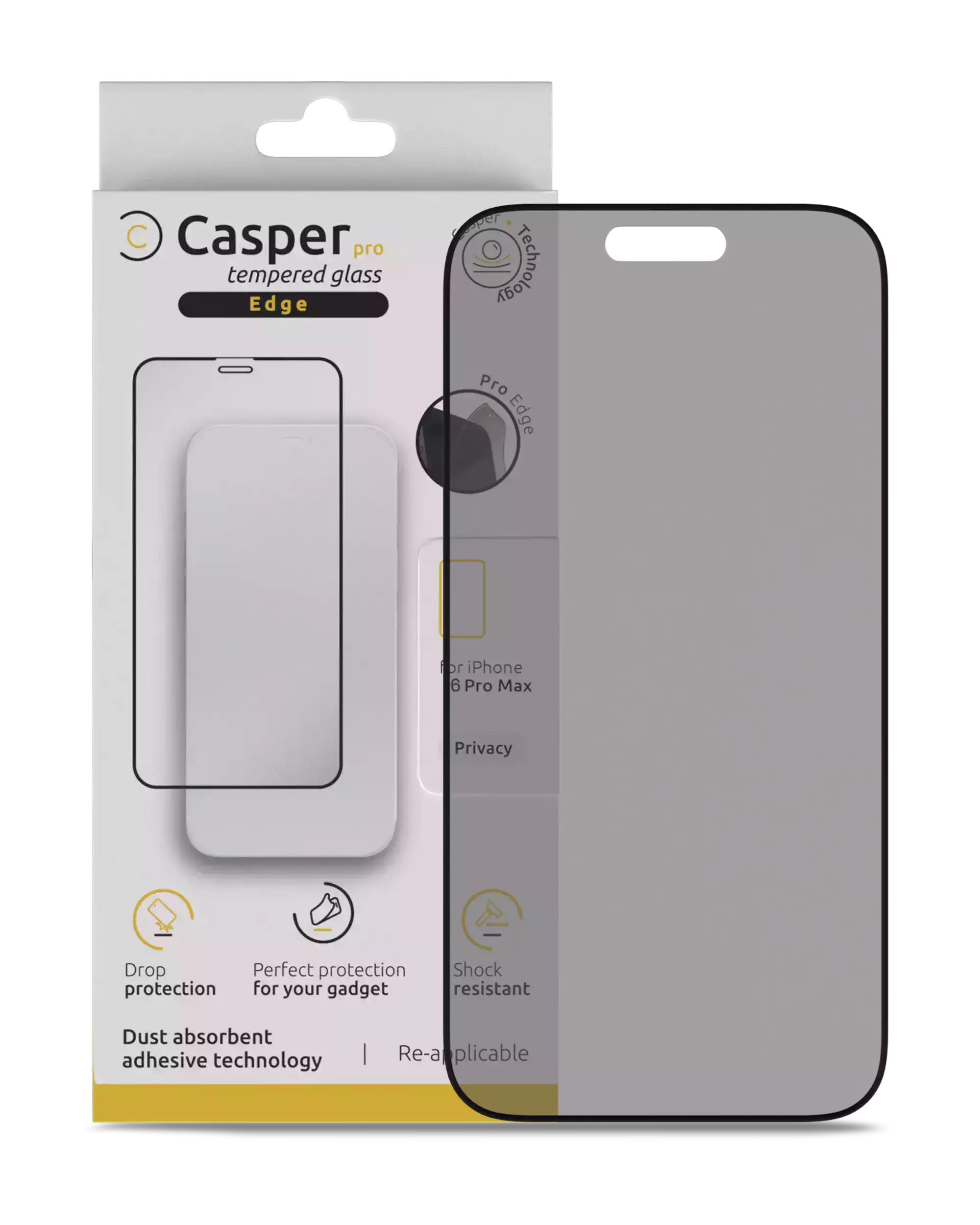 iPhone 16 Pro Max / 17 Pro Max (Privacy + Edge, 9H) Casper Pro Tempered Glass Screen Protector