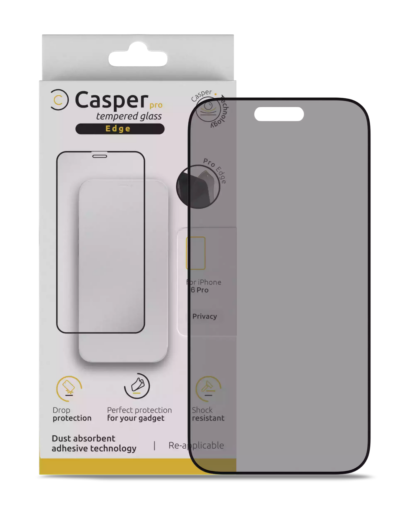 iPhone 16 Pro / 17 / 17 Pro (Privacy + Edge, 9H) Casper Pro Tempered Glass Screen Protector