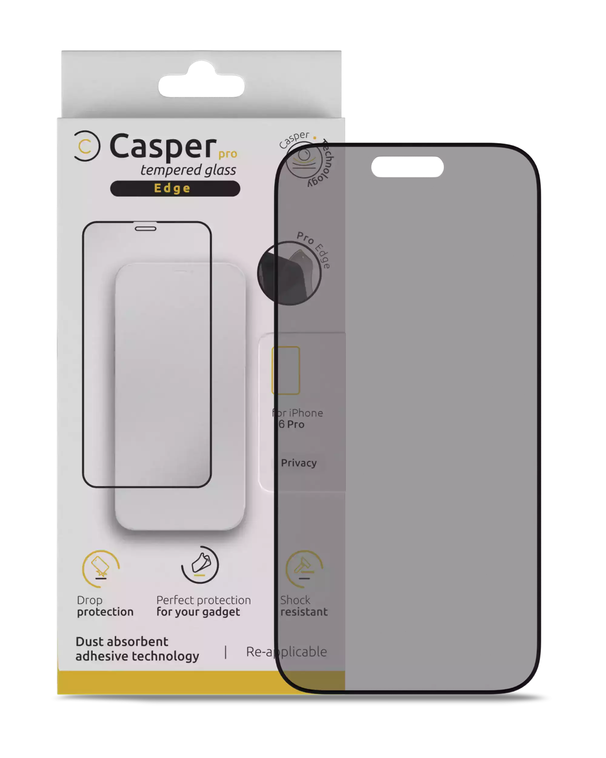 iPhone 16 Pro / 17 / 17 Pro (Privacy + Edge, 9H) Casper Pro Tempered Glass Screen Protector