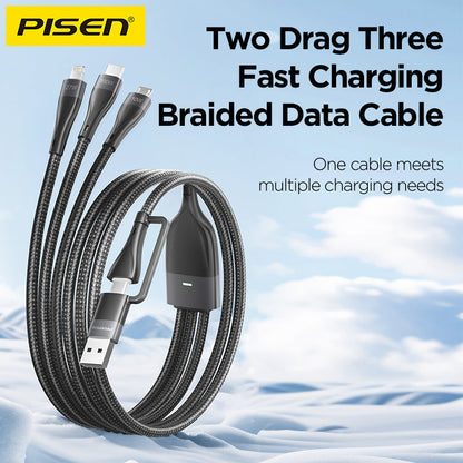 PISEN 3-in-1 Braided Charging Cable 1.2m – Lightning, USB-C & Micro Fast-Charge Cable (AP-FC15-1200)