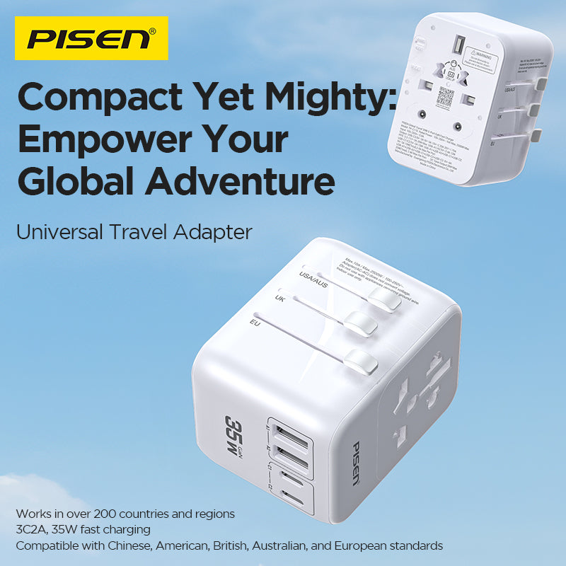 PISEN Global Travel 35W 5-Port GaN Fast Charger – Multi-Port USB-C Travel Adapter (TP-C110)
