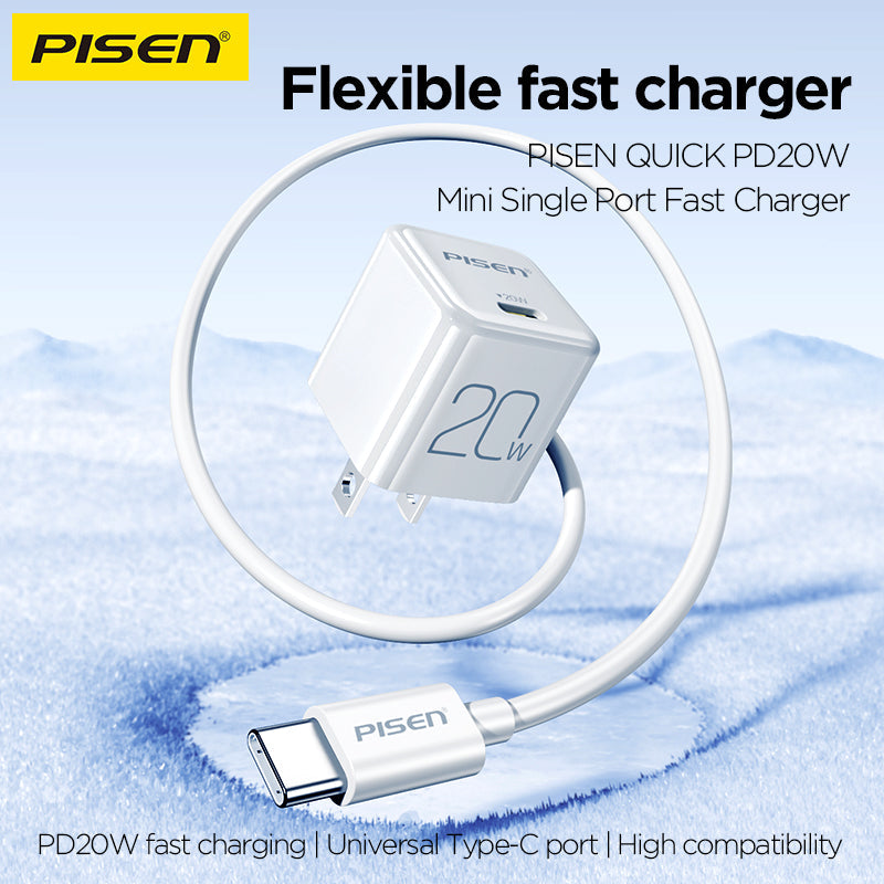 PISEN QUICK 20W PD Pudding Charger – Single-Port USB-C Fast Wall Charger (TP-C36)