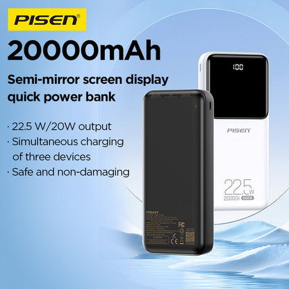 PISEN Semi-Mirror 22.5W Power Bank 20000mAh – High-Capacity Fast Portable Charger (TP-D039)