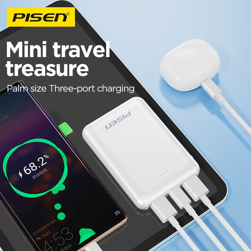 PISEN Mr White Mini 5000mAh Power Bank – Compact Portable Charger, White (TP-D34)