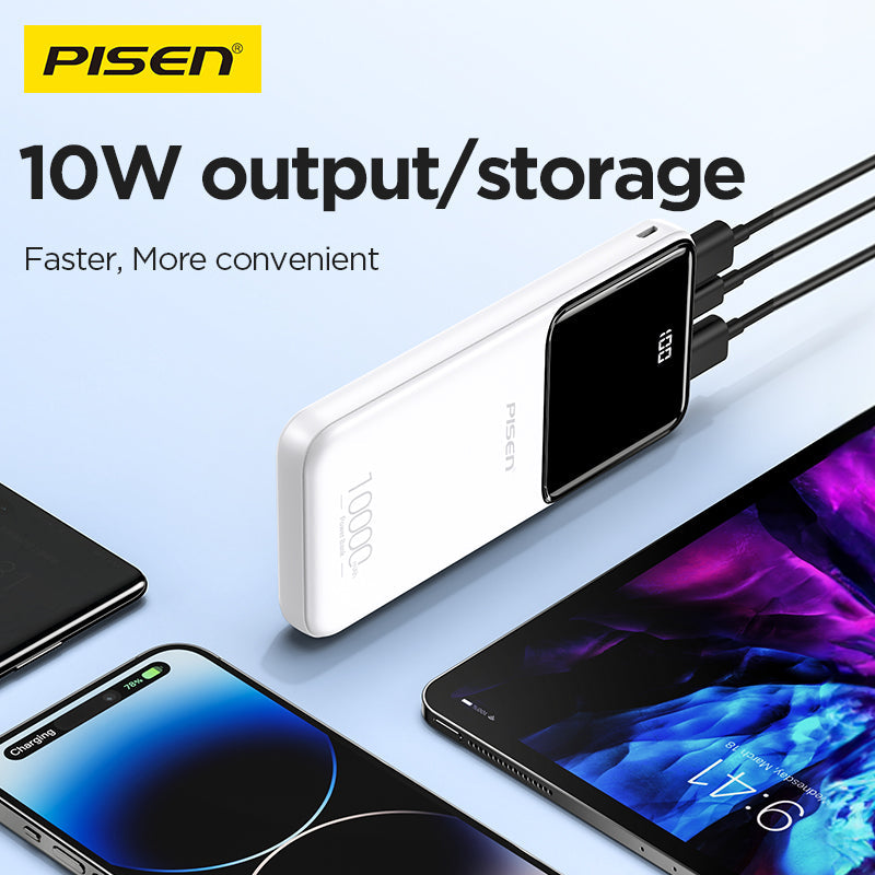 PISEN Semi-Mirror 10W Power Bank 10000mAh – Slim Portable Charger (TP-D053)