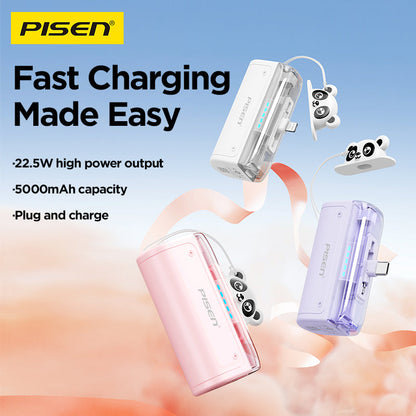 PISEN 2-in-1 Power Bank 5000mAh 22.5W – Built-In Connector Mini Portable Charger (TP-D139)