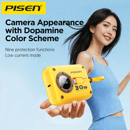 PISEN QUICK 30W Mini Power Bank with Dual Built-In Cables – Compact Fast Charger (TS-D373)