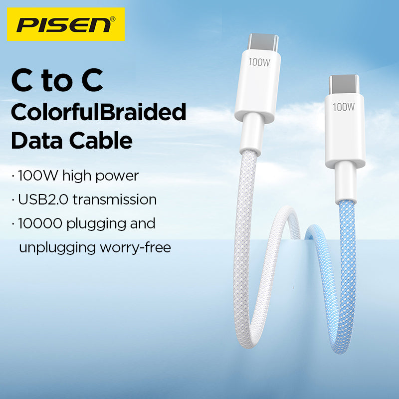 PISEN Vivid Series USB-C to USB-C Cable – 100W Braided Fast-Charging Cable (CC12)