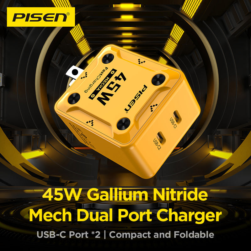 PISEN Mecha 45W 2-Port Fast Charger – USB-C Wall Charger, US Plug (TS-C187)