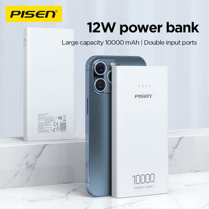 PISEN Mr White Ultra 10000mAh Power Bank – Slim Portable Charger, White (TS-D324)