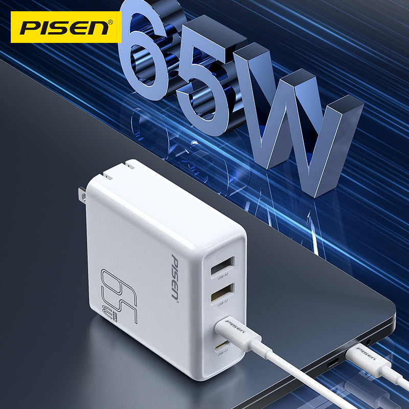 PISEN Pro 65W GaN Fast Charger – 4-Port 2C+2A USB-C Wall Charger, US Plug (TS-C146)