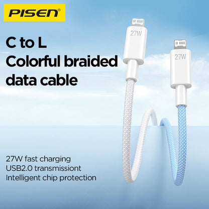 PISEN QUICK USB-C to Lightning Braided Cable – 27W PD Fast-Charging iPhone Cable (CL-PD10)