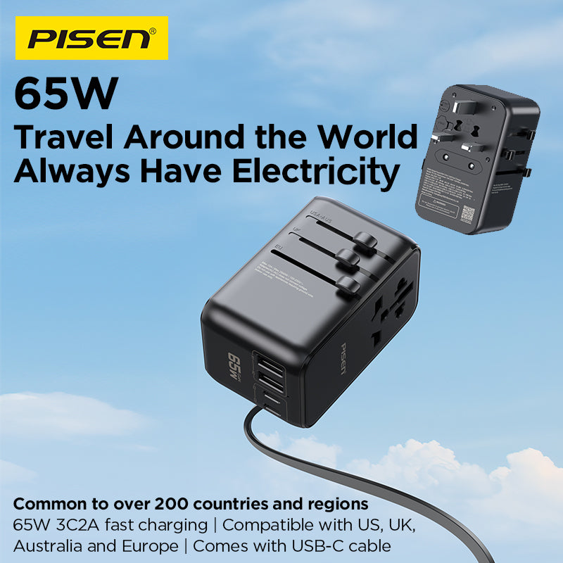 PISEN Global Travel 65W 5-Port GaN Fast Charger – Multi-Port USB-C Travel Adapter (TP-C94)