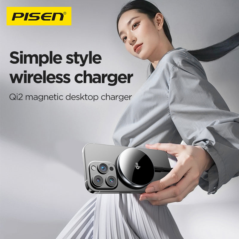 PISEN Qi2 Magnetic Desktop Charging Pad – 15W MagSafe Wireless Charger (TP-C56)