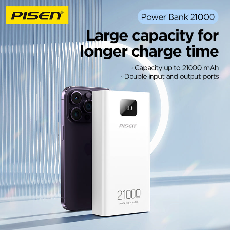 PISEN Mr White 21000mAh Power Bank – Portable Charger with Digital Display, White (TS-D294)