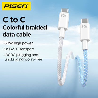 PISEN PRO USB-C to USB-C Braided Cable – 60W Fast-Charging & Sync Cable (CC11)