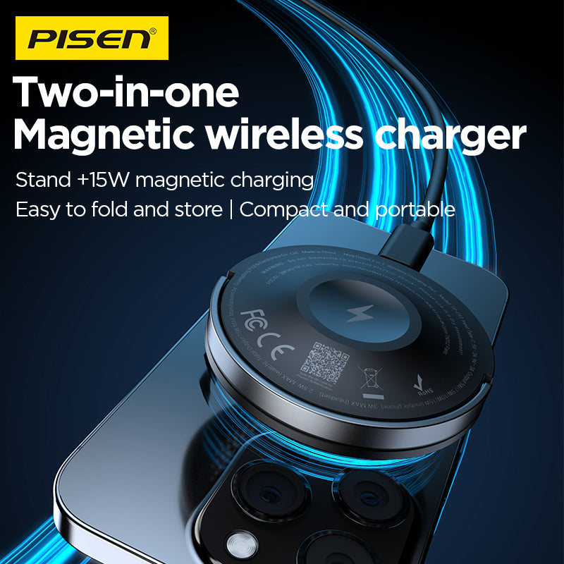 PISEN 2-in-1 Magnetic Wireless Charger – MagSafe Dock for Phone & Earbuds (TP-C43)