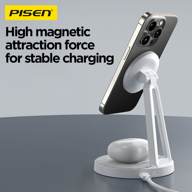 PISEN 2-in-1 Wireless Charging Stand – MagSafe Dock for Phone & Earbuds (TP-C30)