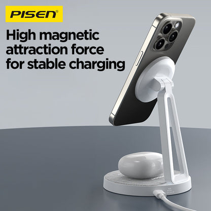 PISEN 2-in-1 Wireless Charging Stand – MagSafe Dock for Phone & Earbuds (TP-C30)