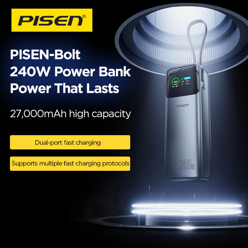 PISEN Bolt 240W 27000mAh Power Bank – Ultra-Fast USB-C Laptop Portable Charger (TP-D106)