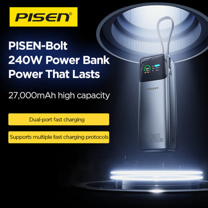 PISEN Bolt 240W 27000mAh Power Bank – Ultra-Fast USB-C Laptop Portable Charger (TP-D106)