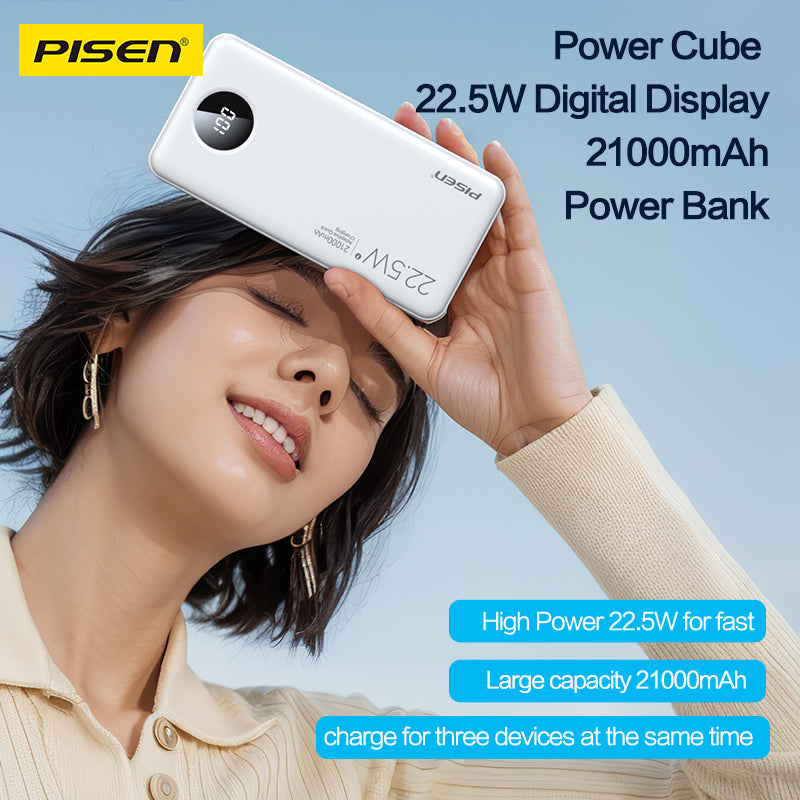 PISEN Power Cube 22.5W Power Bank 21000mAh – Fast Charger with Digital Display (TS-D301)