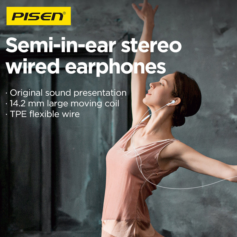 PISEN Half-In-Ear Wired Earphones – Stereo Earbuds with Mic (AP01)