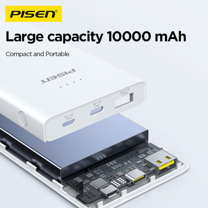 PISEN Mr White Ultra 10000mAh Power Bank – Slim Portable Charger, White (TS-D324)