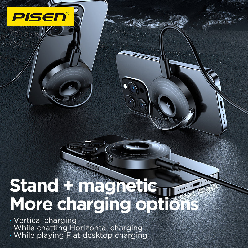PISEN 2-in-1 Magnetic Wireless Charger – MagSafe Dock for Phone & Earbuds (TP-C43)