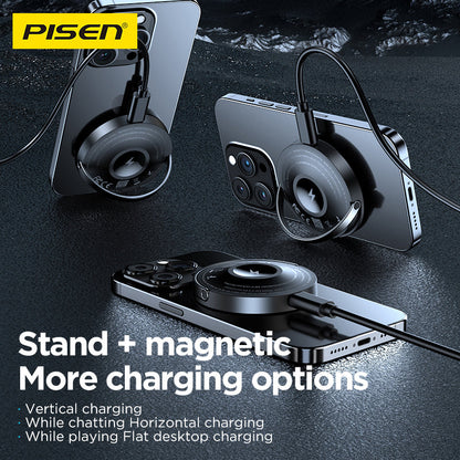 PISEN 2-in-1 Magnetic Wireless Charger – MagSafe Dock for Phone & Earbuds (TP-C43)