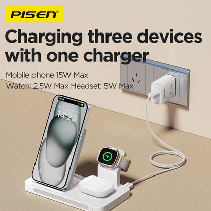 PISEN 3-in-1 Foldable Wireless Charging Station – MagSafe Dock with Night Light, White (XY-C56)