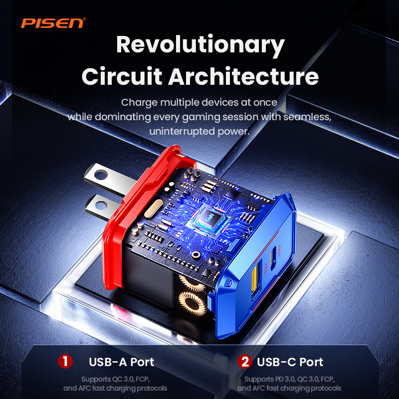 PISEN Gamer Lite 30W 2-Port GaN Fast Charger – Compact USB-C Wall Charger (TP-C33)