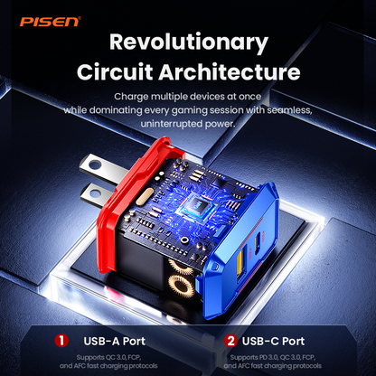PISEN Gamer Lite 30W 2-Port GaN Fast Charger – Compact USB-C Wall Charger (TP-C33)