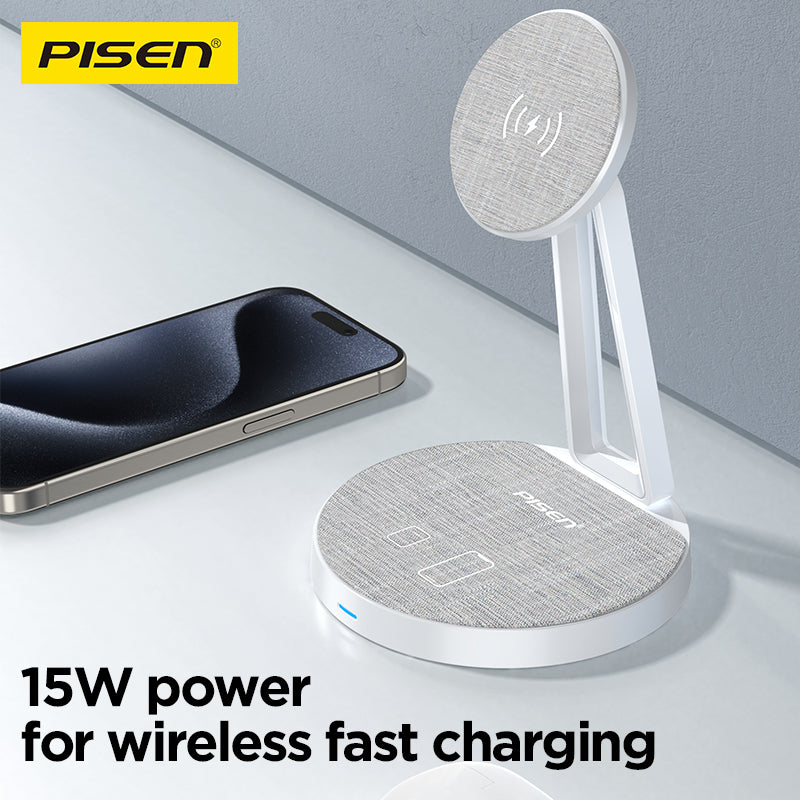 PISEN 2-in-1 Wireless Charging Stand – MagSafe Dock for Phone & Earbuds (TP-C30)