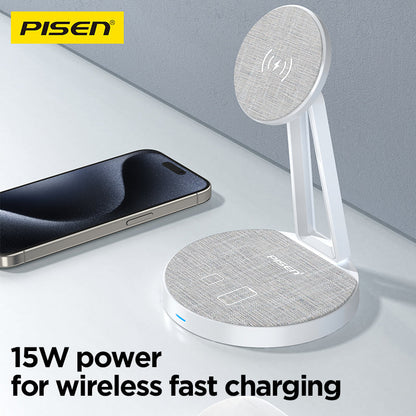 PISEN 2-in-1 Wireless Charging Stand – MagSafe Dock for Phone & Earbuds (TP-C30)