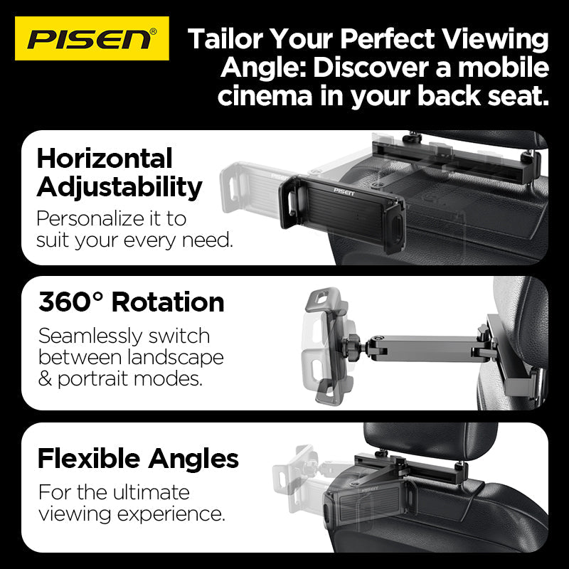 PISEN Rear-Seat Tablet & Phone Car Holder – Metal Headrest Mount (TP-CZ05)