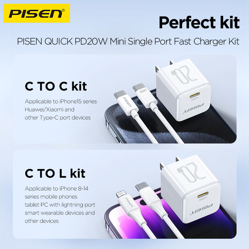 PISEN QUICK 20W PD Pudding Charger – Single-Port USB-C Fast Wall Charger (TP-C36)