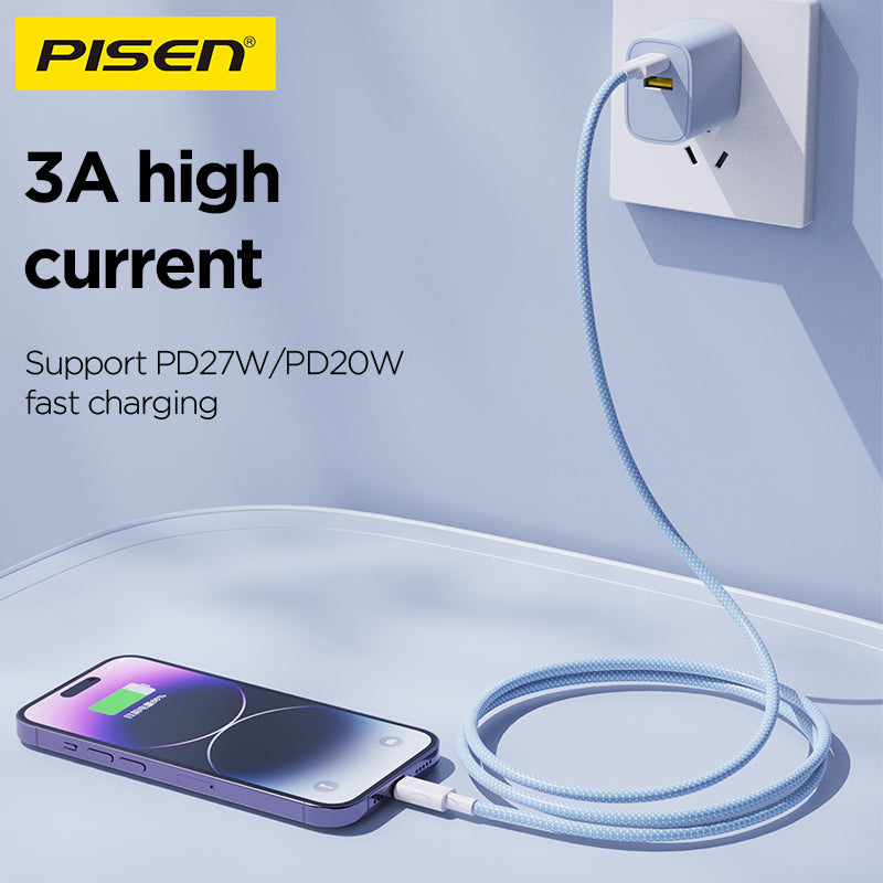 PISEN QUICK USB-C to Lightning Braided Cable – 27W PD Fast-Charging iPhone Cable (CL-PD10)