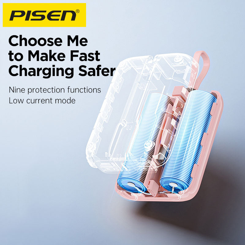 PISEN QUICK 30W Mini Power Bank with Dual Built-In Cables – Compact Fast Charger (TS-D373)