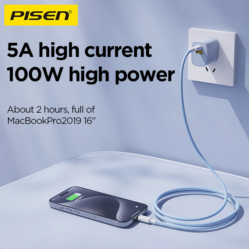 PISEN Vivid Series USB-C to USB-C Cable – 100W Braided Fast-Charging Cable (CC12)